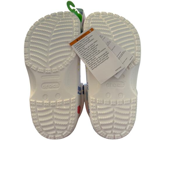 Crocs ﻿Kid's Junior White Multi Classic Doodle Print Clog Shoes Size 3 - Picture 12 of 14